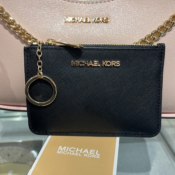 MICHAEL KORS SMALL TOP ZIP COINPOUCH WITH ID CARD CASE WALLET 
COLOR: BLACK 
NWT - Picture 4 of 16